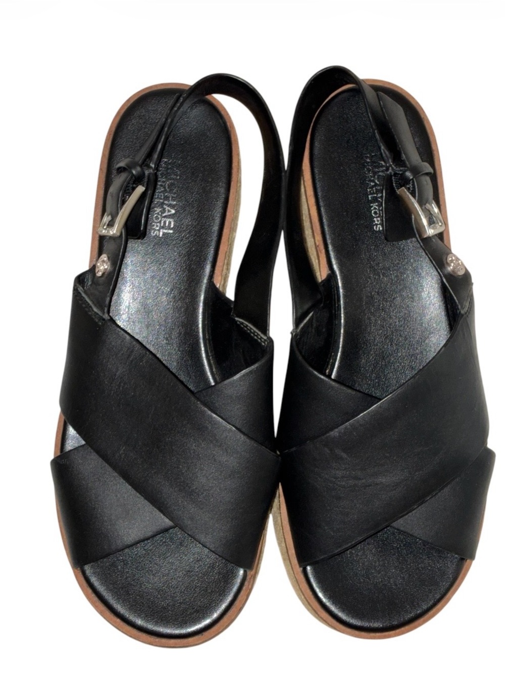 Michael Kors Black Leather Crisscross Slingback Sandals Sz 6.5 - Picture 1 of 12
